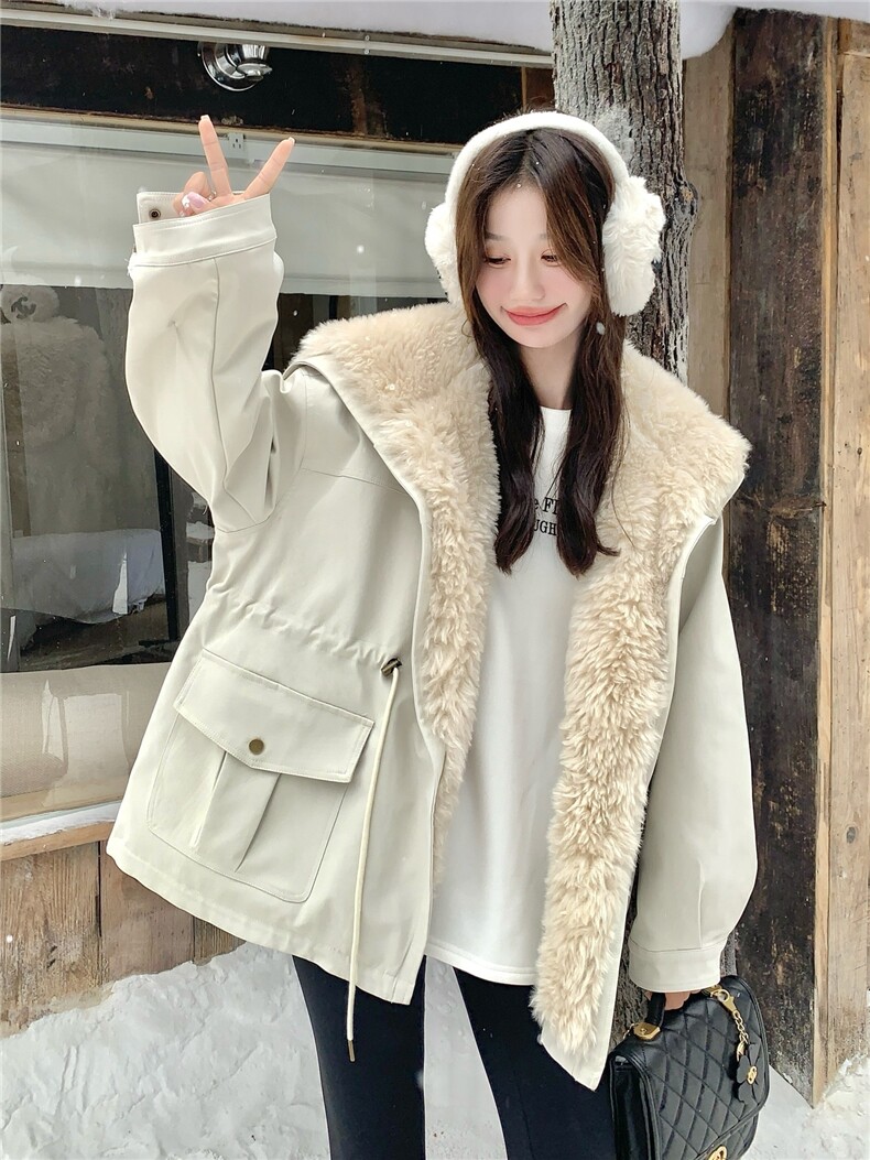 现货！放心推！羊羔毛拼接羽绒服女2025冬新款派克服加厚保暖外套,女装羽绒服,慧尚2-185