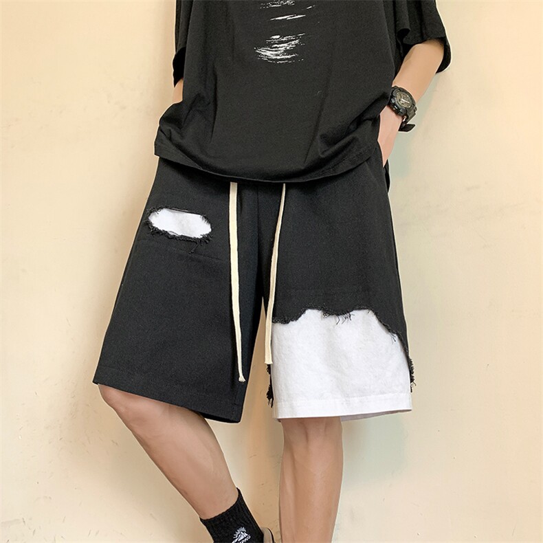 8XL-M特大码夏季新款五分裤vibe破洞拼接高街休闲短裤DK1518P50,男装休闲裤,电商D206-1