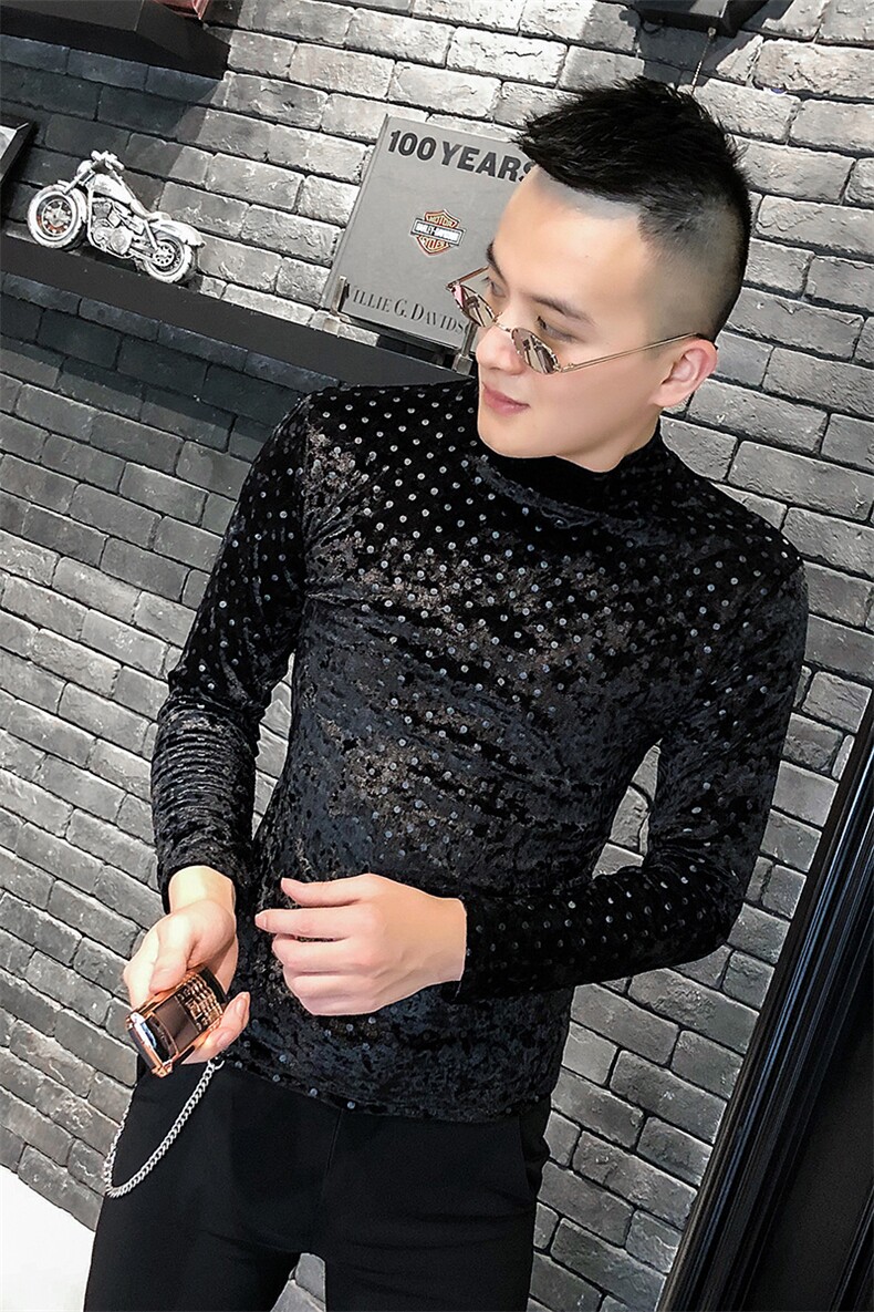 店主风T恤男长袖针织衫外穿网红半高领波点打底衫A068-QS13-P45,男装T恤,星座419（原A233）