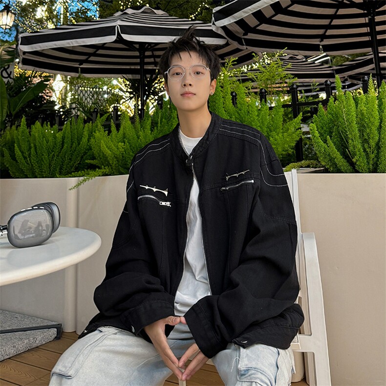 美式复古水洗做旧牛仔外套春秋季新款宽松潮牌休闲夹克,男装工装外套,星座410-6（原星座1304-1）