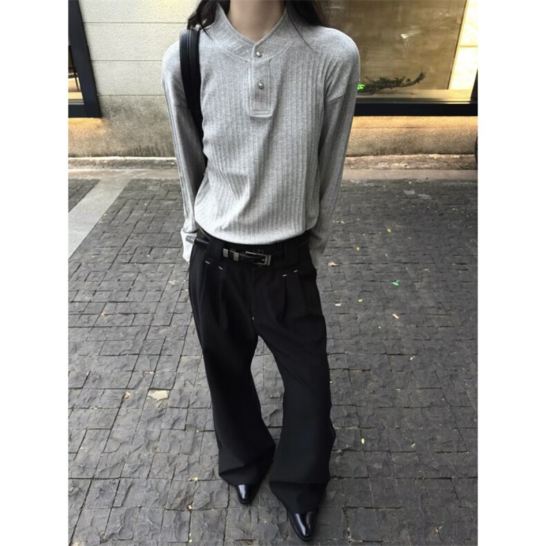 网图~老钱风Cleanfit亨利领长袖T恤打底衫W1533/特P53,男装T恤,电商B350