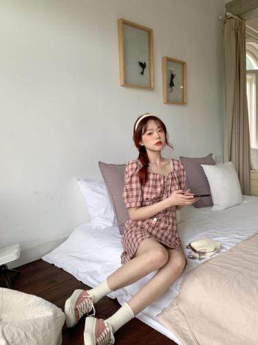 现货夏季复古格子裙，女装，dznkb