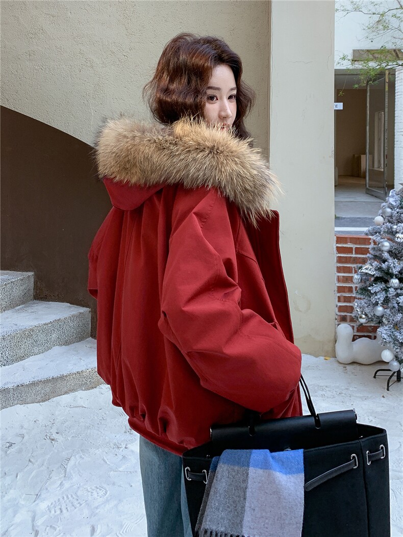 狐狸毛羽绒服女欧洲站2025冬新款加厚面包服潮服保暖派克服,女装羽绒服,玖莱伊