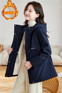 休闲连帽加绒加厚冲锋衣外套女2025秋冬新款中长款收腰派克服棉服图片