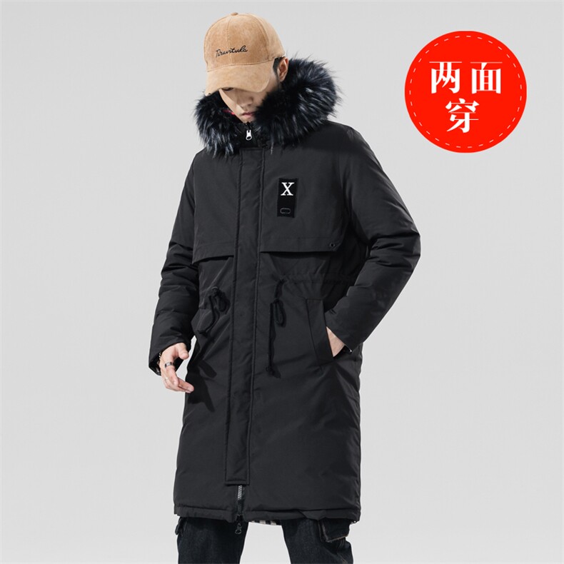 2021冬季新日系潮流大码男大毛领两面穿抽绳中长款棉衣M729-P150,男装棉衣,电商A001