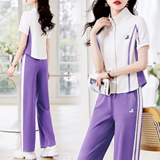 翻领大码时尚运动服套装女2025夏季新款休闲宽松洋气气质两件套潮，女装套装/套裙，关键词