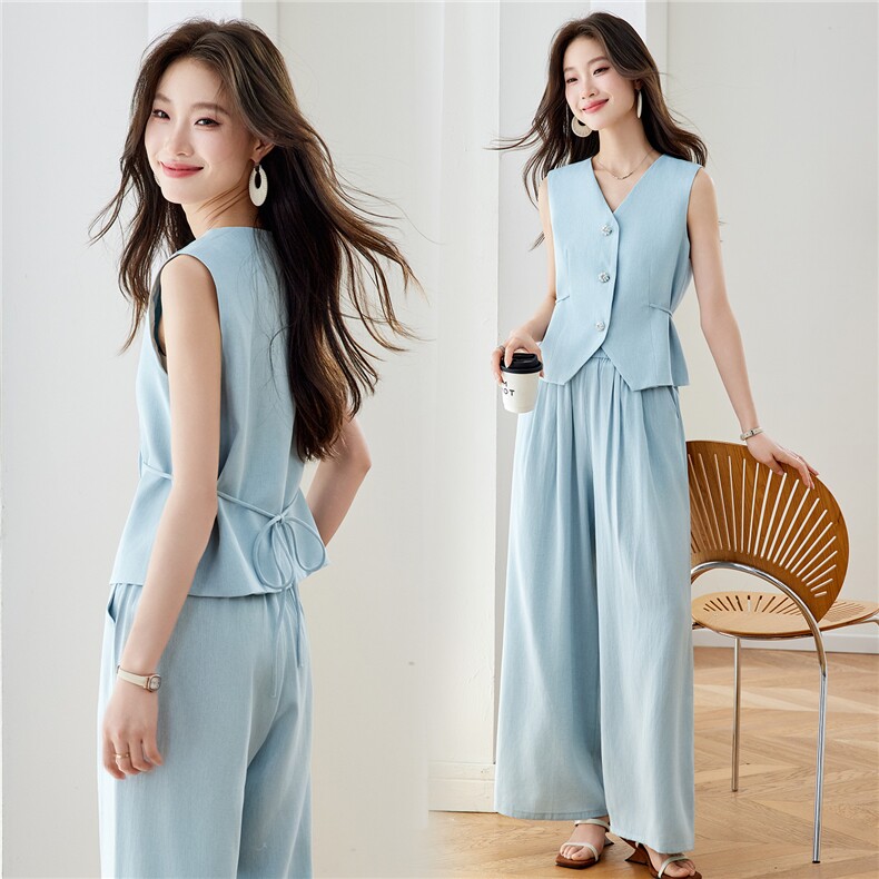 现货！阔腿裤套装女2026夏季新款大方得体职业气质休闲小香风套裤，女装套装/套裙，沐七七