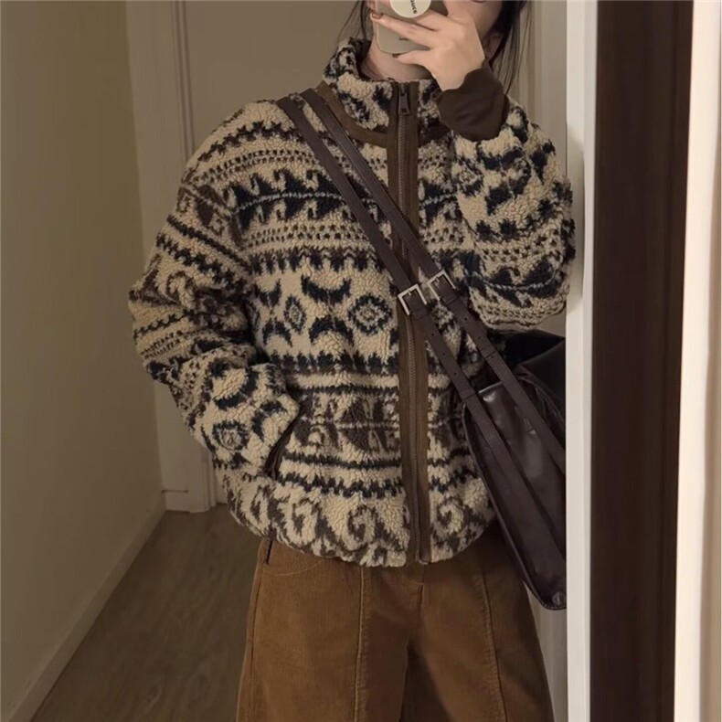 日式复古腰果花民族风满印拉链潮牌宽松秋季男女工装夹克外套,男装民族服装,星座506A