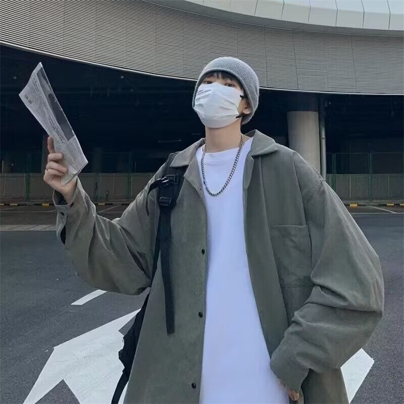 纯色工装衬衫男女长袖oversize古巴领衬衣休闲防晒开衫外套春夏季,男装衬衫,星座506A