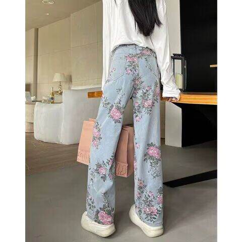 甜辣复古牛仔裤女新款设计感小众宽松高腰显瘦辣妹直筒阔腿裤，女装牛仔裤，星座506A