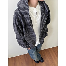 早秋新款条纹绒感舒适通勤日常拉链休闲连帽宽松boxy卫衣，男装卫衣，星座1210-1