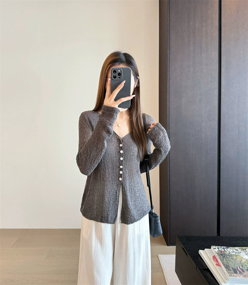 夏季镂空针织开衫上衣防晒罩衫外套,女装衬衫,湘姗