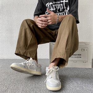 日系直筒宽松高街ins潮流阔腿裤男休闲裤潮牌工装九分裤2977-p35图片