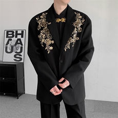 2025春装结婚登记高级感立体绣花大码男装轻奢宽松西服外套，男装西服，星座909