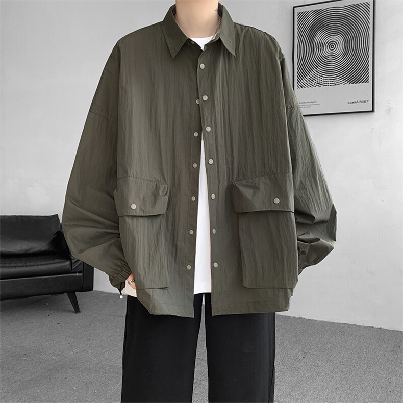 8XL-M春夏廓形衬衫防晒外套特大码多口袋复古慵懒衬衣JK5203/P50图片