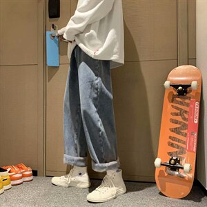 2026秋冬新款纯色牛仔裤男港风宽松直筒阔腿休闲裤901-p35加绒45图片