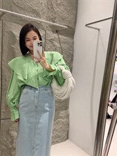 【DAVIDA】减龄翻领木耳边衬衣，其它，DAVIDA