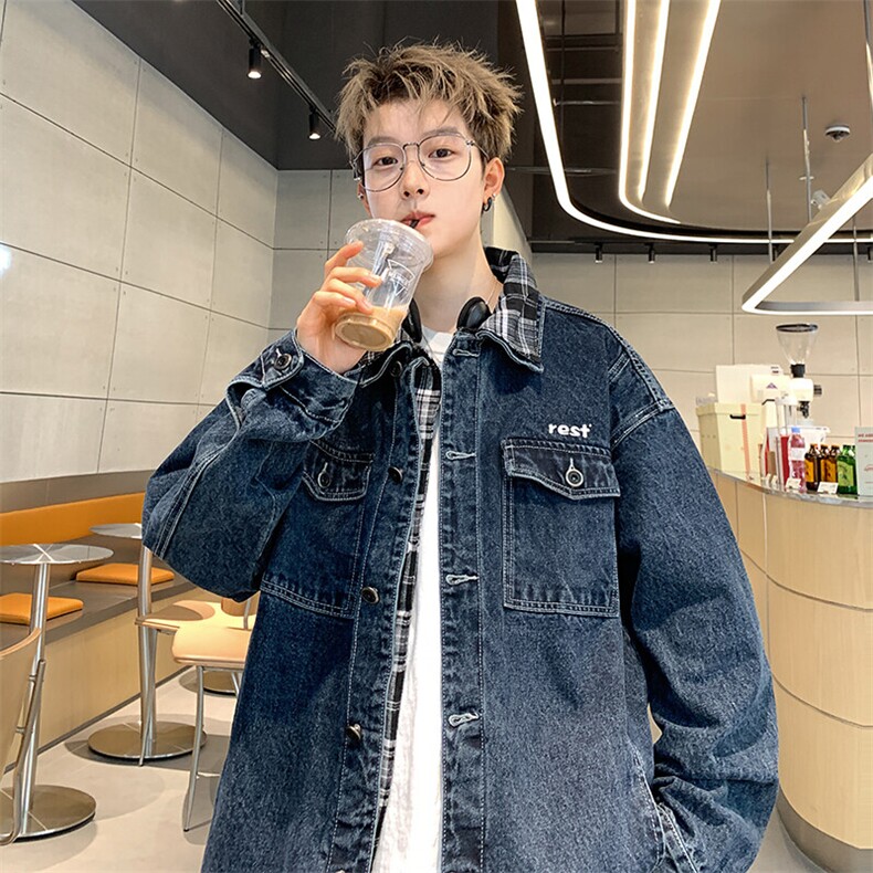 JK8810-P78美式秋假两件宽松型牛仔外套,男装工装外套,星座1503