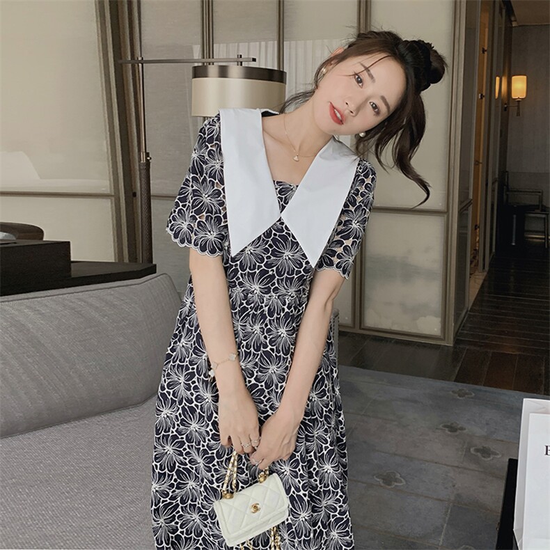 新品[重工]镂空刺绣复古V领连衣裙2C075-133-P135控188,女装连衣裙,菡迪欧娜