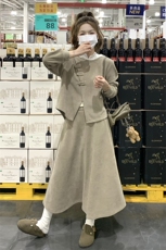 新品面料已下风蕾丝帽子卡其色两件套2c032303P155K228，女装套装/套裙，2C032
