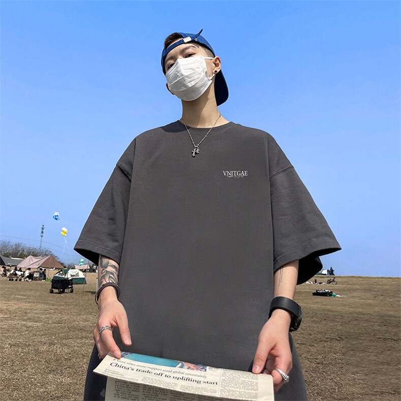 抖音得物二开现货供应220克夏装重磅美式高街宽松短袖t恤MT70,男装T恤,电商A486-1