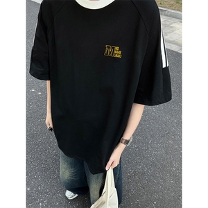 可48小时发货支持抖音得物来样二开 重磅美式高街纯棉织带短袖T恤图片