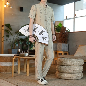 风套装男士夏季冰丝短袖复古风唐装汉服中式居士服HO6930-P65图片