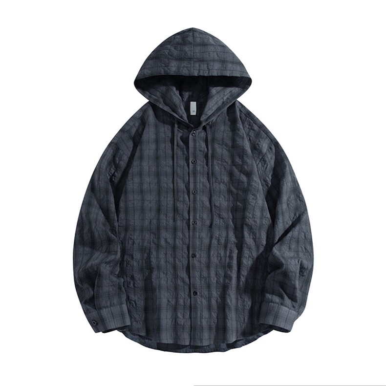 潮流泡泡沙格子衬衫连帽长袖帅气开衬外套DSA157B-CS4508-特P55,男装衬衫,电商A157B