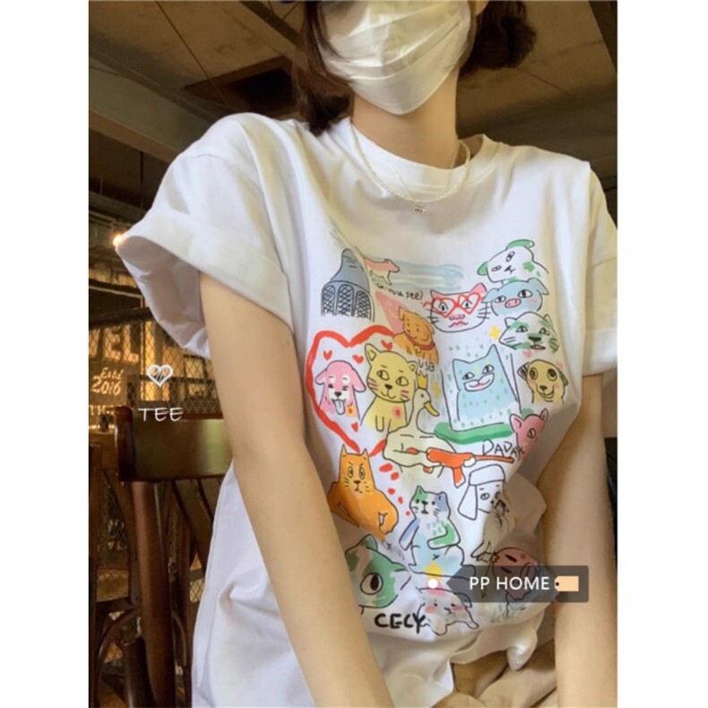 T0756-P25 趣味卡通彩绘印花纯棉T 春夏新款休闲百搭短袖图片