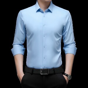 BTC2201钱塘2020-2春秋新款男士薄款纯色休闲长袖中年衬衫P40图片