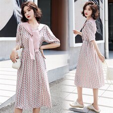 蝶眷2021夏季新款连衣裙长款带披肩系腰带印花款，女装连衣裙，蝶眷