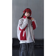 抖音视频截图只展示大货印花立领机车潮牌棉服77950特P85，男装棉衣，星座226-2