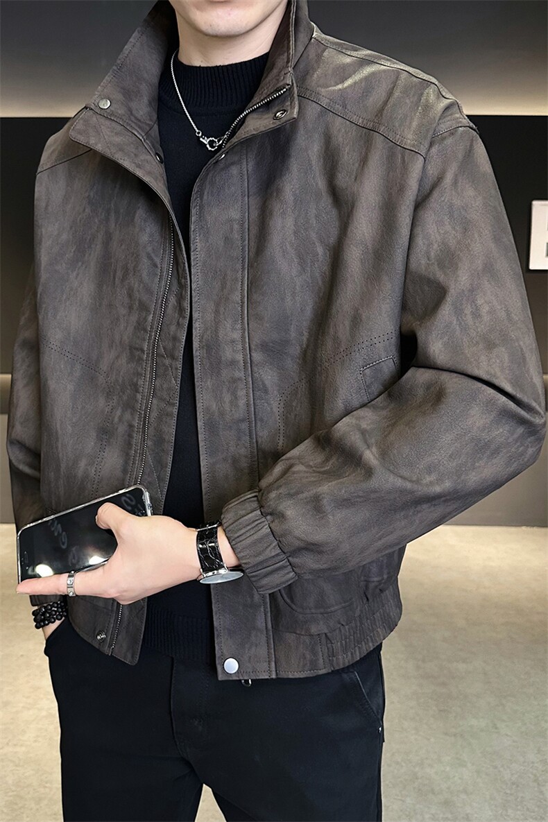 加棉加厚高级感男装皮衣立领宽松潮牌皮夹克C317-H25931-P185,男装夹克,电商C317