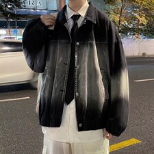 新款复古渐变外穿牛仔夹克男秋季宽松休闲扎染牛仔外套J8825-p65，男装工装外套，星座1008-1
