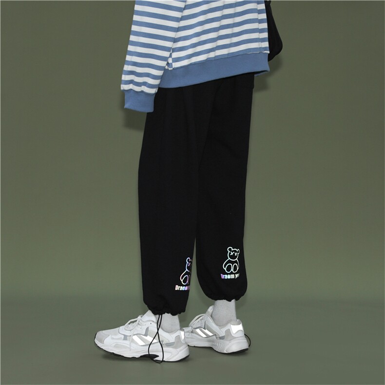 K3025/P45春装新款中性风休闲裤卫裤运动裤男女大码小熊反光夜光,男装休闲裤,电商A141