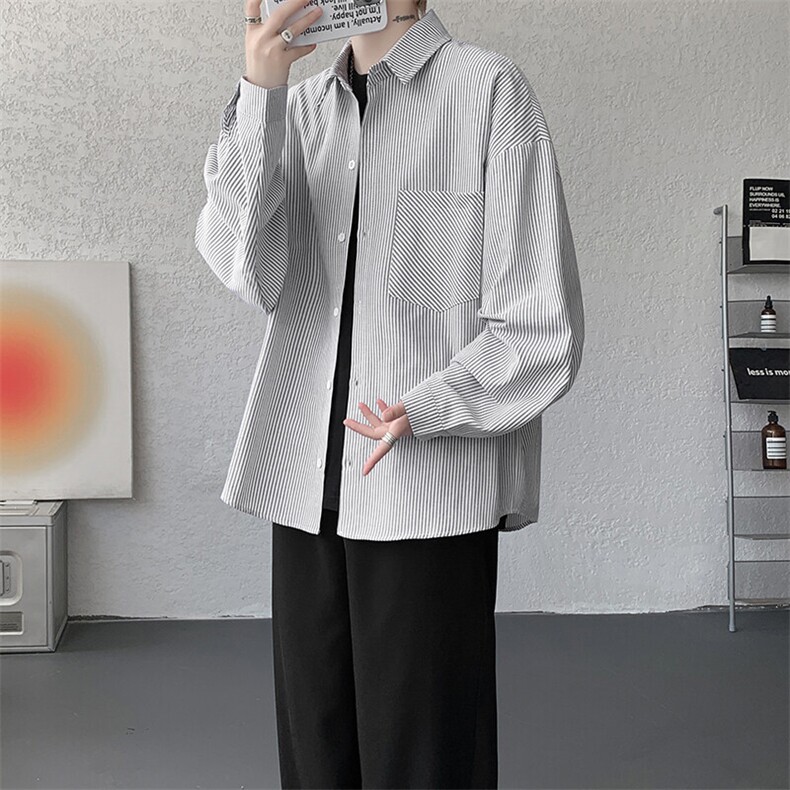 衬衫男秋季新款港风宽松条纹长袖衬衣CS801-特P29，男装衬衫，星座214-3