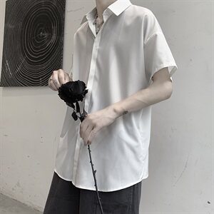CS2009 夏季宽松雪纺垂感短袖衬衫男港风中性冷淡风图片