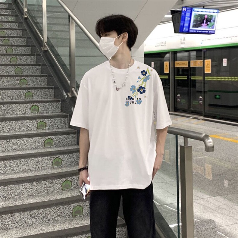 万针全刺绣解构设计260克重磅双纱纯棉高品质美式高街短袖T恤特39,男装T恤,电商A486