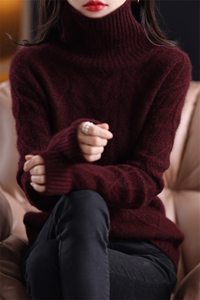 秋冬新款扭花羊绒衫女高领加厚宽松羊毛衫百搭麻花针织打底衫大码图片