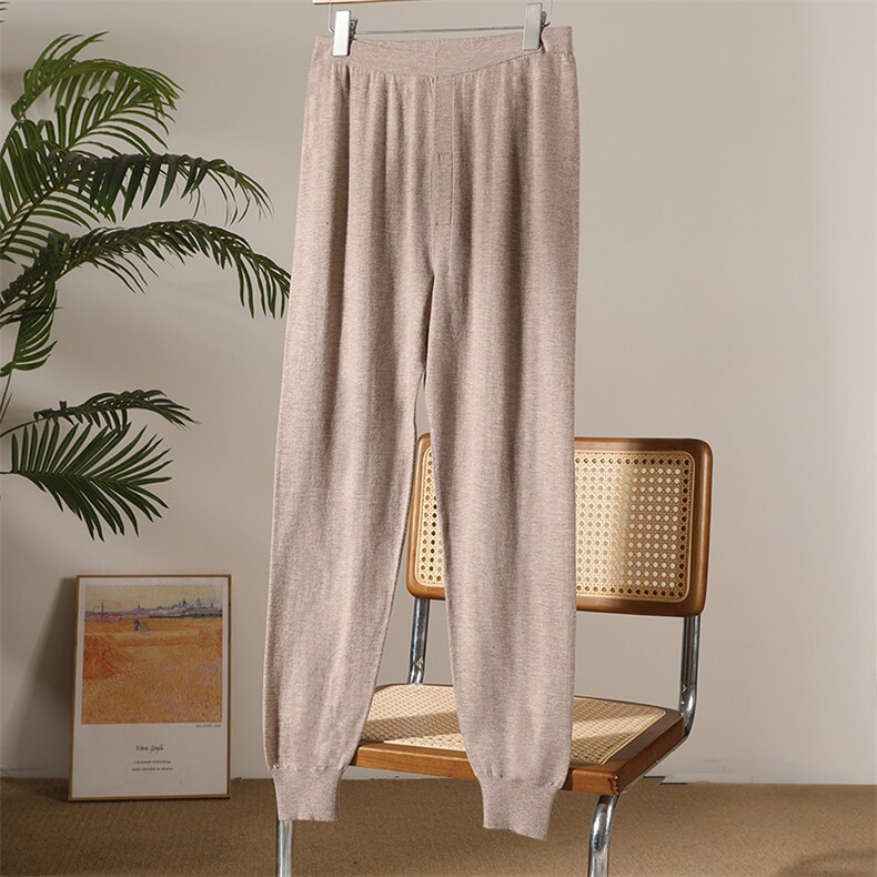 2025年秋季新款纯色束脚针织男士羊绒裤时尚休闲通勤百搭，男装休闲裤，高粱穗羊绒