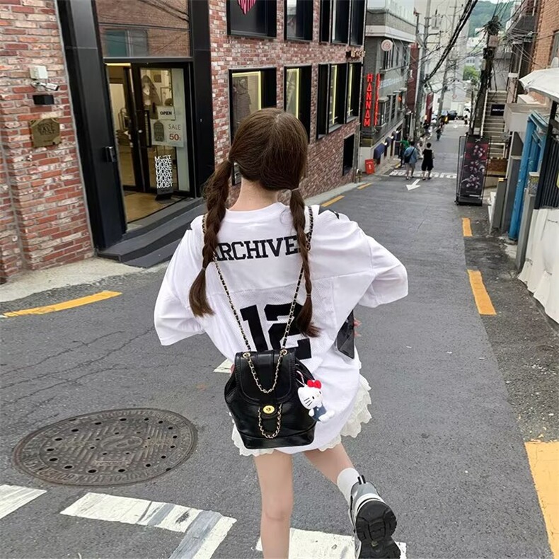 2025美式V领数字印花网面球衣宽松休闲运动短袖T恤女夏潮牌上衣,男装T恤,星座506A