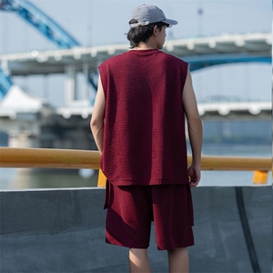 TZ790-特P50 控88 夏T恤下摆半拉链冰感冰丝速干大码无袖短裤套装图片