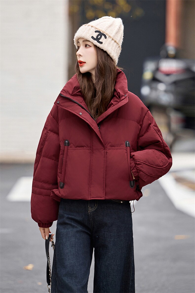 短款羽绒服女2024冬季新款小个子高端洋气韩系宽松红色肯豆面包服,女装羽绒服,艾尚靓装