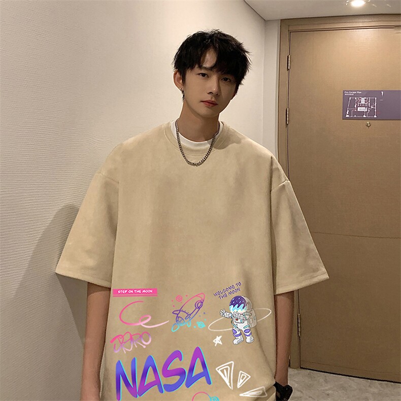 NASA联名同款麂皮绒短袖t恤男大码半袖男 JD82186-P25图片