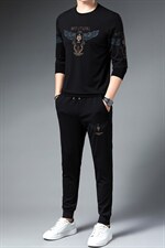 中青年秋季商务休闲时尚运动套装男士长袖印花T恤男装两件套，男装休闲套装，电商B212（原钱塘6029）