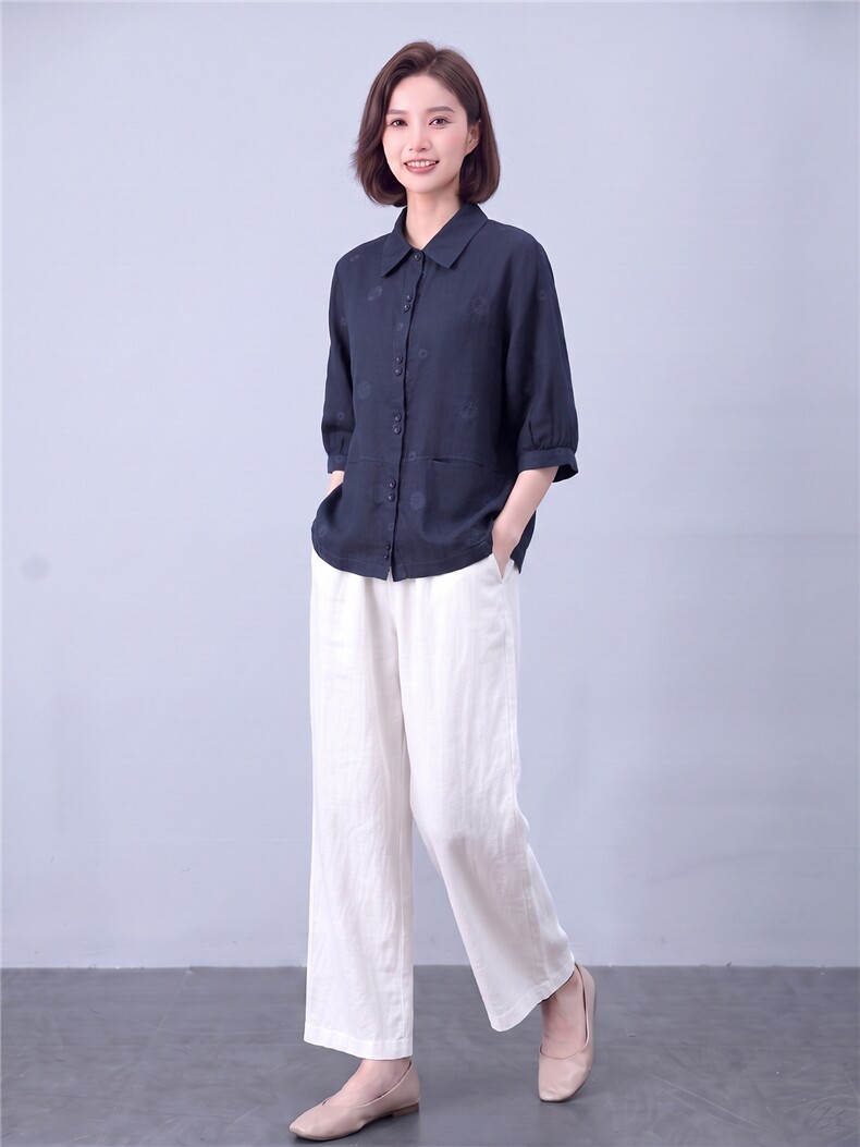 女衬衫秋季简约翻领透气宽松上衣,女装衬衫,曼沙奕珂