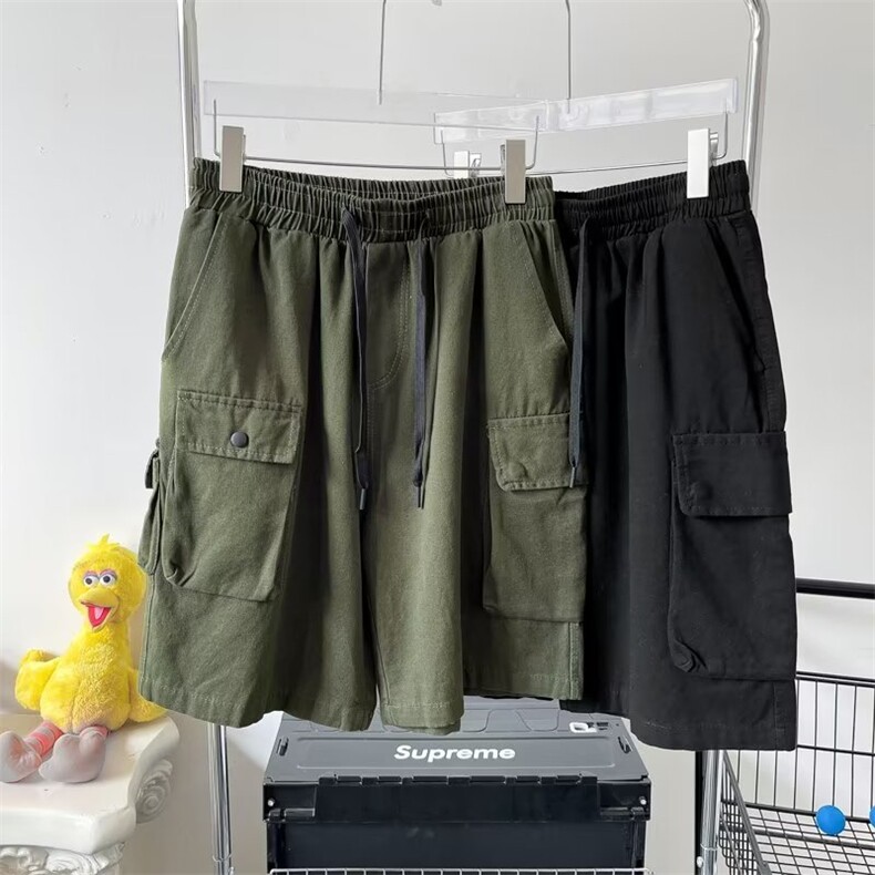 复古日系纯色多口袋工装短裤男潮牌宽松bf百搭阔腿五分裤~DK2131,男装休闲裤,星座601-2
