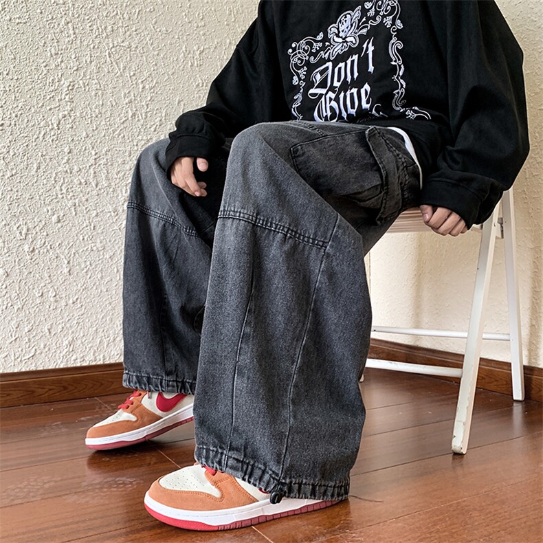 潮牌ins牛仔裤男女港风大口袋宽松直筒阔腿裤老爹裤潮WN5040-P40,男装牛仔裤,星座1008