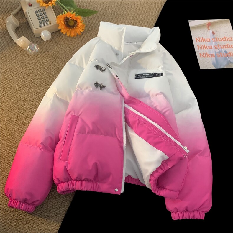 XZ230-1MY51冬款平铺轻奢扎染渐变休闲立领飞机扣面包服P128控158，鞋类箱包手腕包，星座230-1