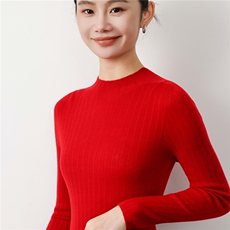 2025年秋季新款十八针一线针织半高领女士羊毛衫时尚休闲通勤百搭，女装羊毛衫，戎洋